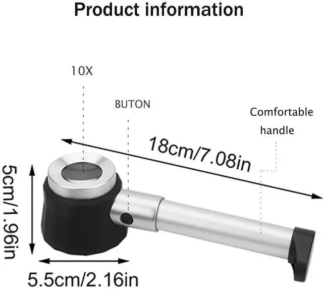 Alt view image 2 of 7 - Jewelers Loupe Magnifiers 10X Magnifying Glass with Light Magnifying Lens with Light Scale and Measure Scale for Jewelry, Seniors Read, Map, Stamps, Macular Degeneration, Inspection
