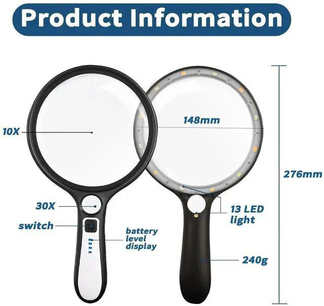 Alt view image 5 of 7 - Large Magnifying Glass with Light, 5.8 Inch 10X Lens