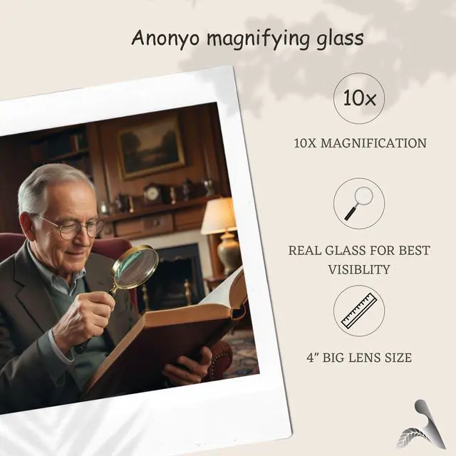 Alt view image 3 of 7 - 10X Magnifying Glass Lens with Antique Brass Finish & Dark Brown Resin Handle Large Handheld Magnifying Glass for Reading, Vintage, Big Magnifying Reader (Black)