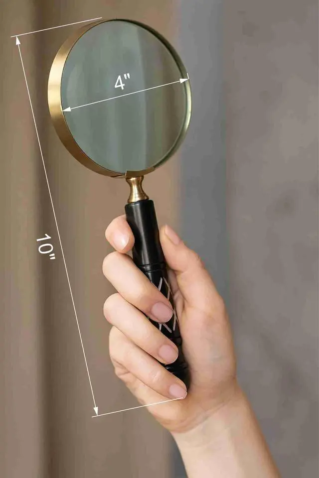 Alt view image 7 of 7 - 10X Magnifying Glass Lens with Antique Brass Finish & Dark Brown Resin Handle Large Handheld Magnifying Glass for Reading, Vintage, Big Magnifying Reader (Black)