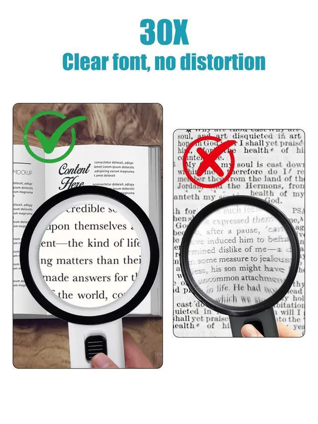 Alt view image 2 of 7 - Magnifying Glass with Light - 30X Handheld Magnifying Glasses, 13LED Light, Illuminated Reading Magnifier for Seniors, Lighted Magnifier with UV Inspection