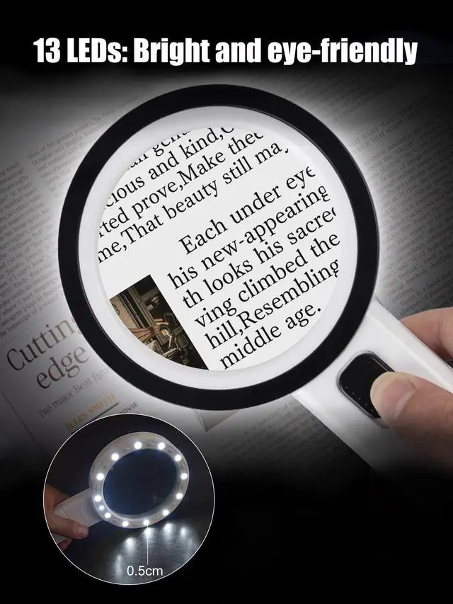 Alt view image 3 of 7 - Magnifying Glass with Light - 30X Handheld Magnifying Glasses, 13LED Light, Illuminated Reading Magnifier for Seniors, Lighted Magnifier with UV Inspection
