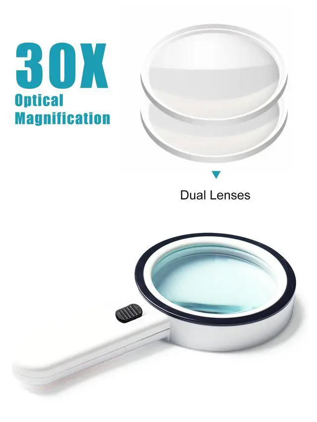Alt view image 5 of 7 - Magnifying Glass with Light - 30X Handheld Magnifying Glasses, 13LED Light, Illuminated Reading Magnifier for Seniors, Lighted Magnifier with UV Inspection