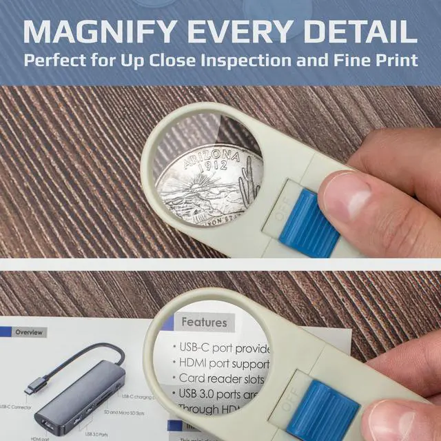 Alt view image 6 of 7 - Illuminated Hand Held 7x LED Lighted Aspheric Magnifier with 1.5'' Lens Diameter (SV-70),White (Pack of 1)