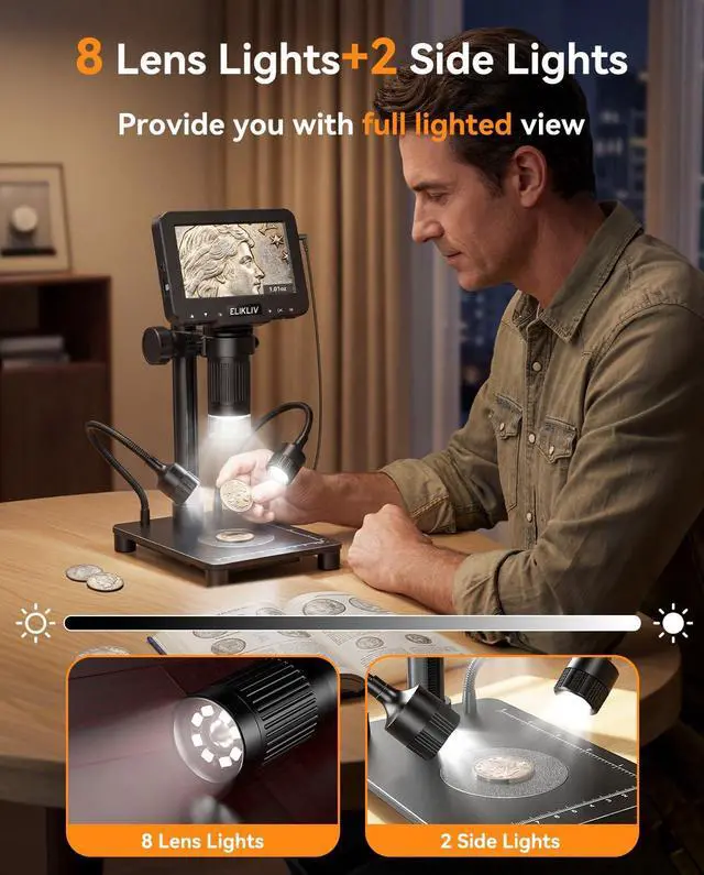 Alt view image 5 of 7 - Microscope with Weighing Scale, Digital Magnifier for Error Coins, Jewelry Magnifying Glass with Lights, 4.3" LCD Screen 12MP Camera 1080P Video USB PC View for Adults Collectors Supplies