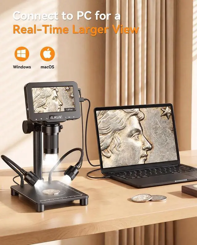 Alt view image 6 of 7 - Microscope with Weighing Scale, Digital Magnifier for Error Coins, Jewelry Magnifying Glass with Lights, 4.3" LCD Screen 12MP Camera 1080P Video USB PC View for Adults Collectors Supplies
