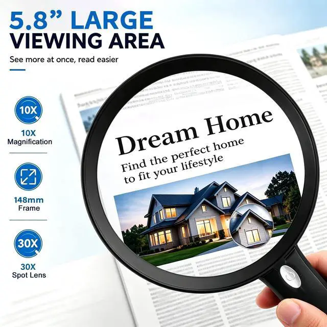 Alt view image 2 of 7 - Magnifying Glass with Light, 5.1'' Large 10X Recharge Handheld Magnifier,