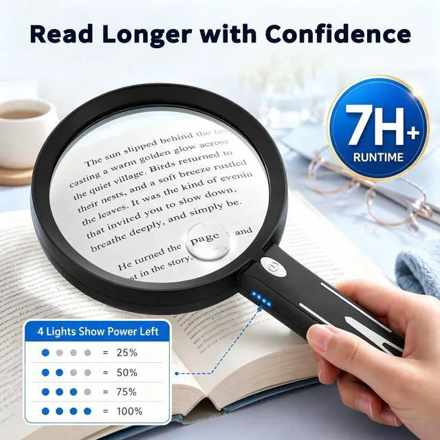 Alt view image 4 of 7 - Magnifying Glass with Light, 5.1'' Large 10X Recharge Handheld Magnifier,