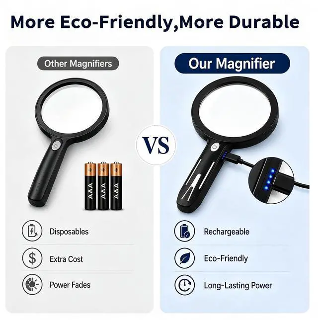 Alt view image 5 of 7 - Magnifying Glass with Light, 5.1'' Large 10X Recharge Handheld Magnifier,