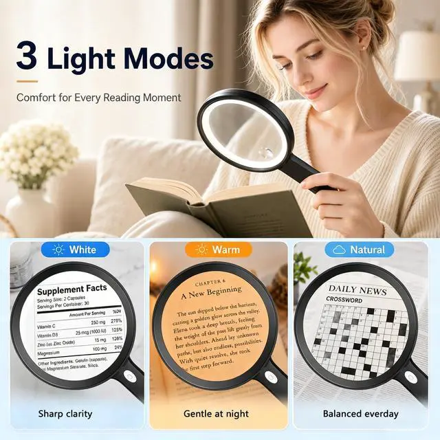 Alt view image 3 of 7 - Magnifying Glass with Light, 5.1'' Large 10X Recharge Handheld Magnifier,