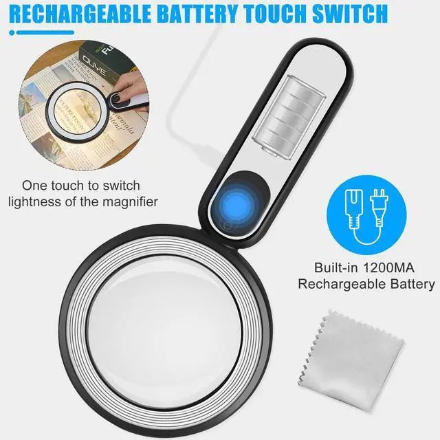 Alt view image 2 of 7 - Rechargeable Magnifying Glass with Light, 30X 4.7IN Handheld Large Lightweight Lighted Magnify Len 21 LED 3 Modes Illuminated Book Magnifier forSenior,Reading,Inspection,Coin,JewelryChristmasGift