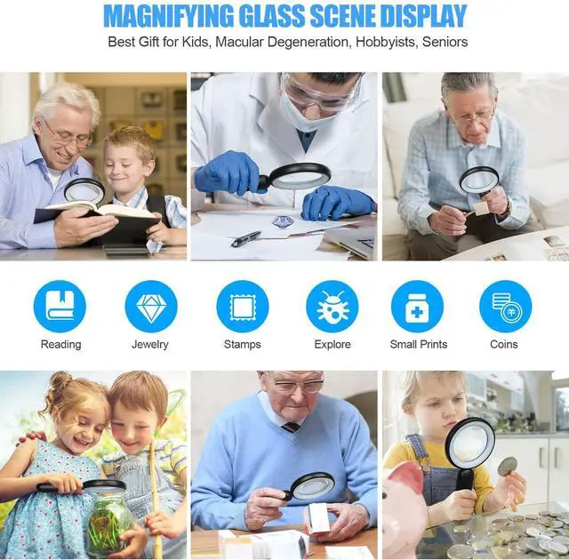 Alt view image 7 of 7 - Rechargeable Magnifying Glass with Light, 30X 4.7IN Handheld Large Lightweight Lighted Magnify Len 21 LED 3 Modes Illuminated Book Magnifier forSenior,Reading,Inspection,Coin,JewelryChristmasGift