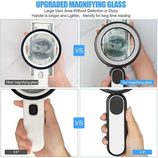 Alt view image 6 of 7 - Rechargeable Magnifying Glass with Light, 30X 4.7IN Handheld Large Lightweight Lighted Magnify Len 21 LED 3 Modes Illuminated Book Magnifier forSenior,Reading,Inspection,Coin,JewelryChristmasGift