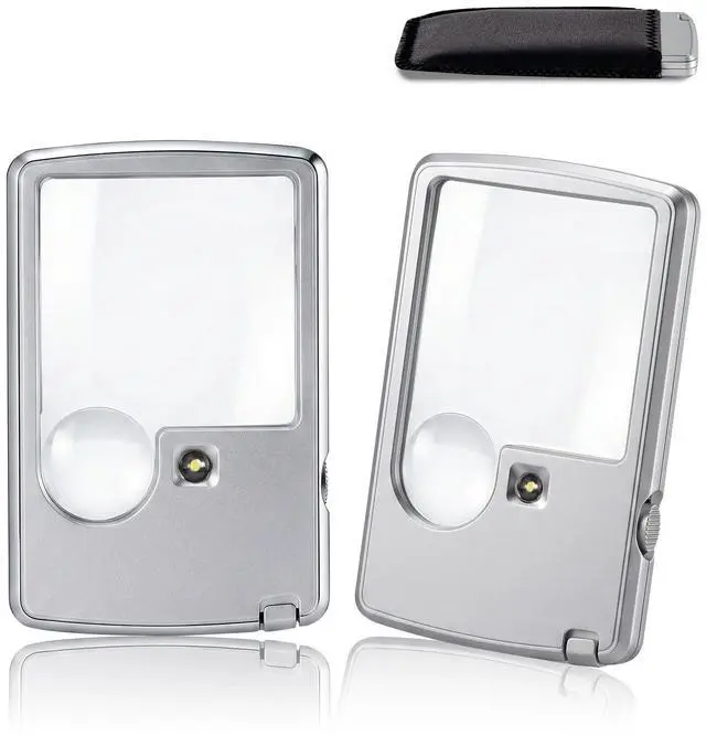 Main image of 2PCS 3X 6X Magnifying Glass with Light, Mini Pocket Magnifying Glass, Portable Handheld Magnifier with Protective Sheath, Illuminated Lighted Magnifier for Reading, Coins, Hobby, Travel