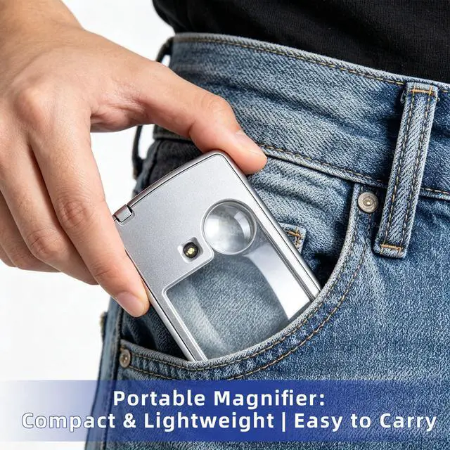 Alt view image 3 of 7 - 2PCS 3X 6X Magnifying Glass with Light, Mini Pocket Magnifying Glass, Portable Handheld Magnifier with Protective Sheath, Illuminated Lighted Magnifier for Reading, Coins, Hobby, Travel