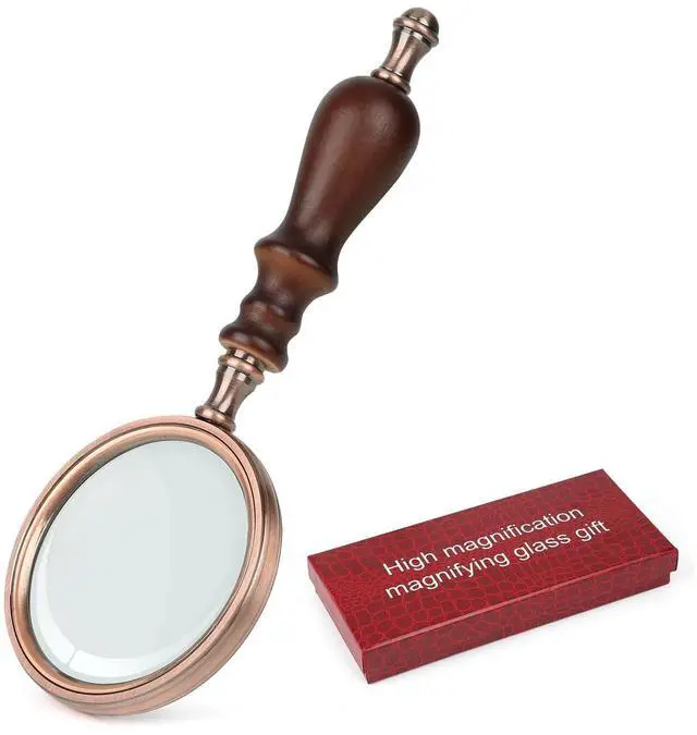 Main image of 10X Handheld Magnifying Glass Vintage Reading Magnifier with Wooden Handle