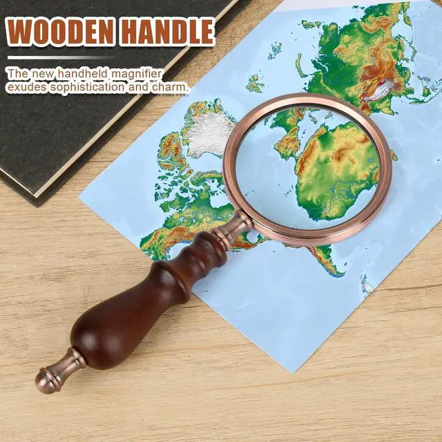 Alt view image 3 of 7 - 10X Handheld Magnifying Glass Vintage Reading Magnifier with Wooden Handle