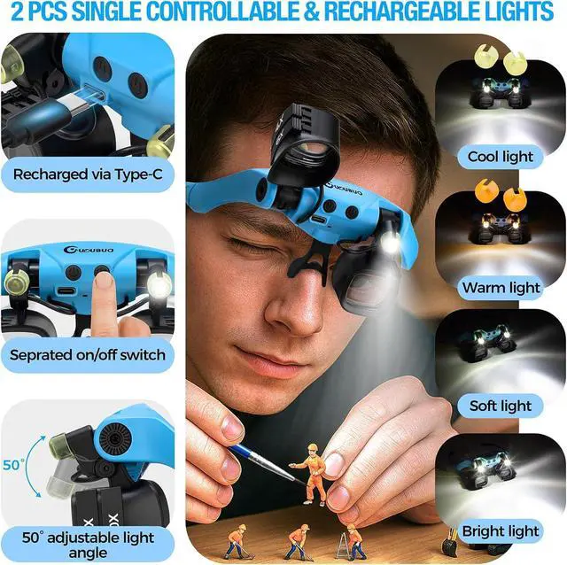 Alt view image 4 of 7 - Rechargeable Magnifying Glass with Light 2X-23X,5 Pairs Lens Combos