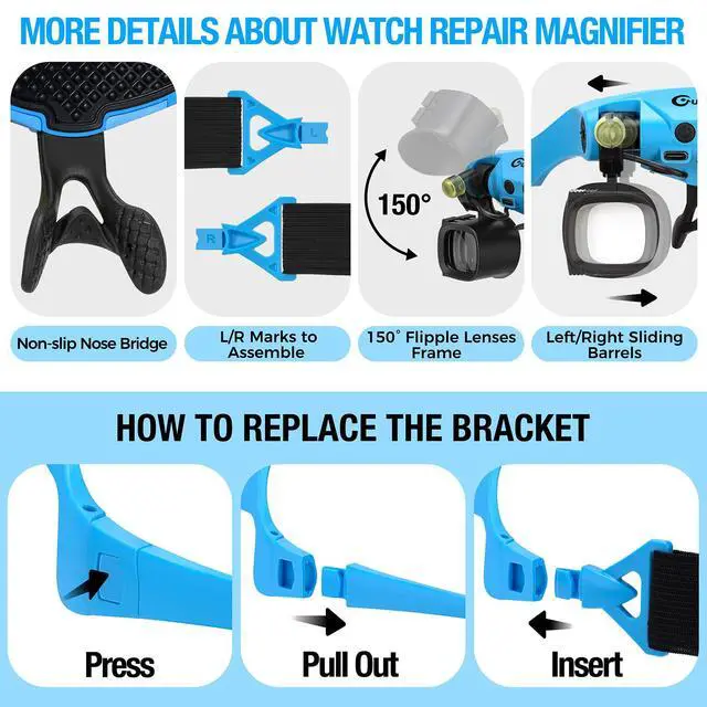 Alt view image 6 of 7 - Rechargeable Magnifying Glass with Light 2X-23X,5 Pairs Lens Combos