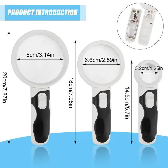 Alt view image 2 of 7 - 3PCS Magnifying Glass with Light Handheld Magnifier(2.5X & 5X & 16X)
