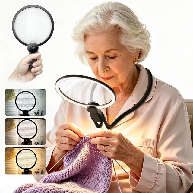 Main image of Rechargeable Magnifying Glass with Light 5.1", 5X Magnifer Neck Wearable Hands Free & Handheld Large Lighted Desk Magnifying Glasses for Reading Booking Crafts Close Work Seniors