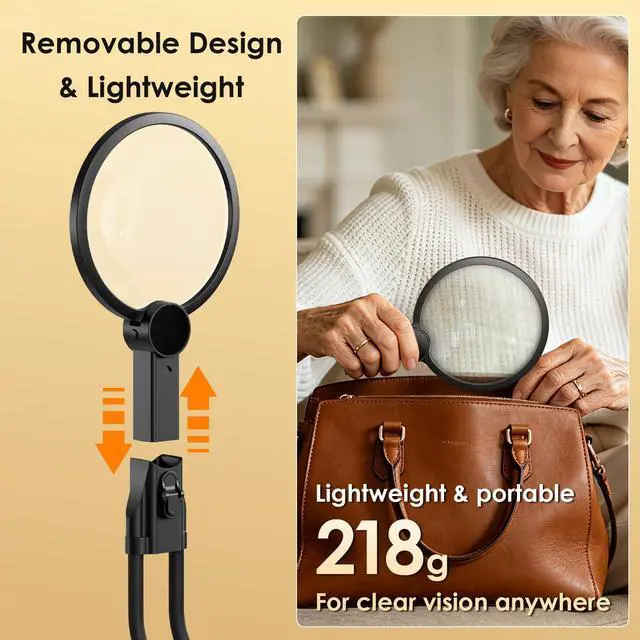 Alt view image 4 of 7 - Rechargeable Magnifying Glass with Light 5.1", 5X Magnifer Neck Wearable Hands Free & Handheld Large Lighted Desk Magnifying Glasses for Reading Booking Crafts Close Work Seniors