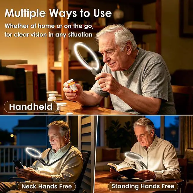 Alt view image 7 of 7 - Rechargeable Magnifying Glass with Light 5.1", 5X Magnifer Neck Wearable Hands Free & Handheld Large Lighted Desk Magnifying Glasses for Reading Booking Crafts Close Work Seniors
