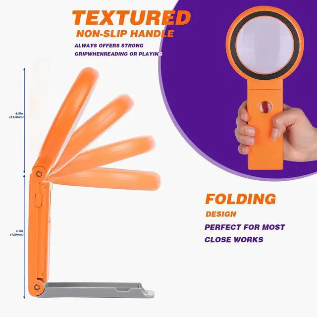 Alt view image 4 of 7 - Magnifying Glass with Light and Stand, Foldable Handheld Magnifying Glass 18 LED Illuminated Lighted Magnifier for Macular Degeneration, Seniors Reading, Close Work, Coins, Jewelry Orange