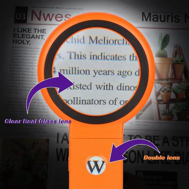 Alt view image 7 of 7 - Magnifying Glass with Light and Stand, Foldable Handheld Magnifying Glass 18 LED Illuminated Lighted Magnifier for Macular Degeneration, Seniors Reading, Close Work, Coins, Jewelry Orange