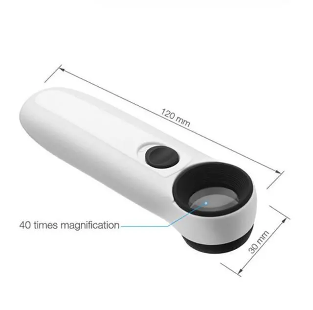 Alt view image 3 of 6 - 40X Handheld Magnifier Magnifying Glass Loupe Lens for Reading Jewelry Watch Repair Tool with 2 LED Light