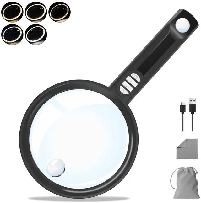 Main image of Large Magnifying Glass with 54 LED Light, 10X/20X/45X Handheld Magnifier