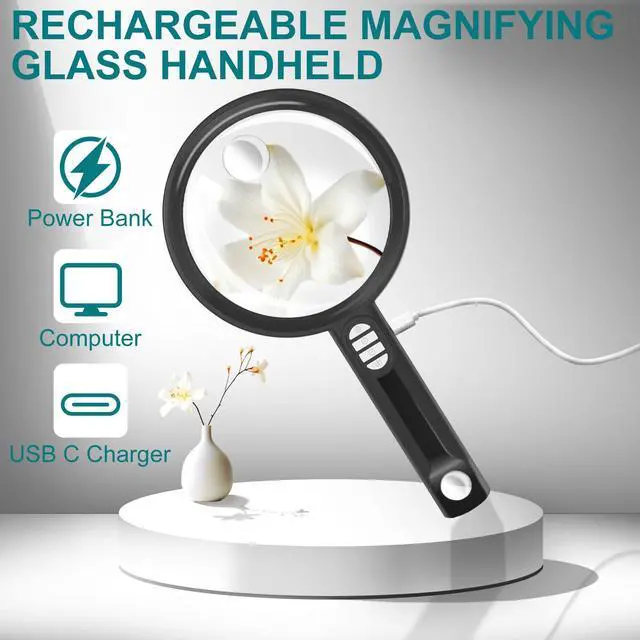 Alt view image 4 of 7 - Large Magnifying Glass with 54 LED Light, 10X/20X/45X Handheld Magnifier