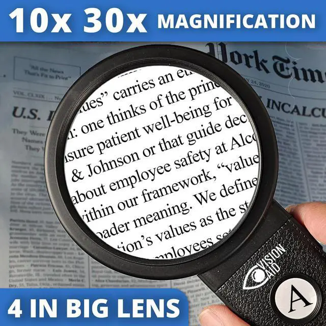 Alt view image 2 of 7 - 30X 10X Hands-Free Magnifying Glass with Stand, USB Rechargeable LED Light, Storage Case | Handheld Magnifier for Reading