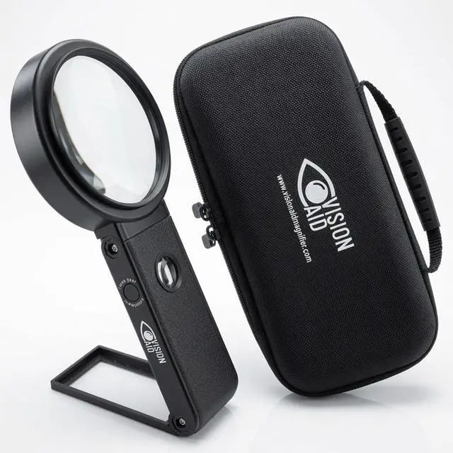 Main image of 30X 10X Hands-Free Magnifying Glass with Stand, USB Rechargeable LED Light, Storage Case | Handheld Magnifier for Reading