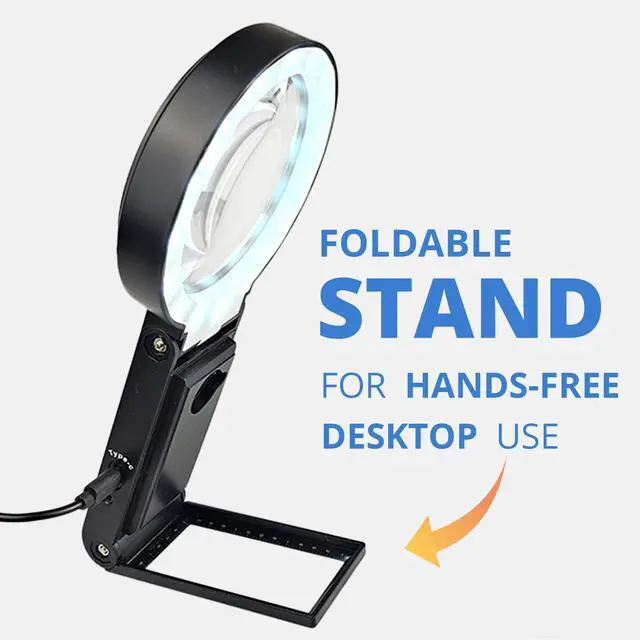 Alt view image 7 of 7 - 30X 10X Hands-Free Magnifying Glass with Stand, USB Rechargeable LED Light, Storage Case | Handheld Magnifier for Reading