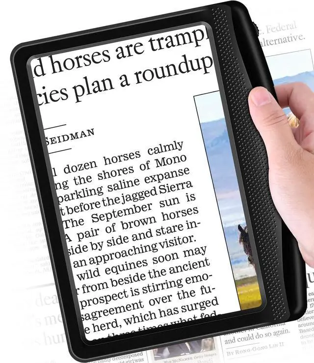 Main image of Rechargeable 5X Magnifying Glass for Reading, Large Bright Full Page Magnifier with Light, Handheld LED Dimmable Lighted, Lightweight Book Magnifier for Reading Small Prints Seniors Low Vision