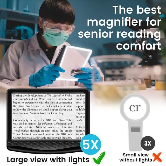 Alt view image 4 of 7 - Rechargeable 5X Magnifying Glass for Reading, Large Bright Full Page Magnifier with Light, Handheld LED Dimmable Lighted, Lightweight Book Magnifier for Reading Small Prints Seniors Low Vision