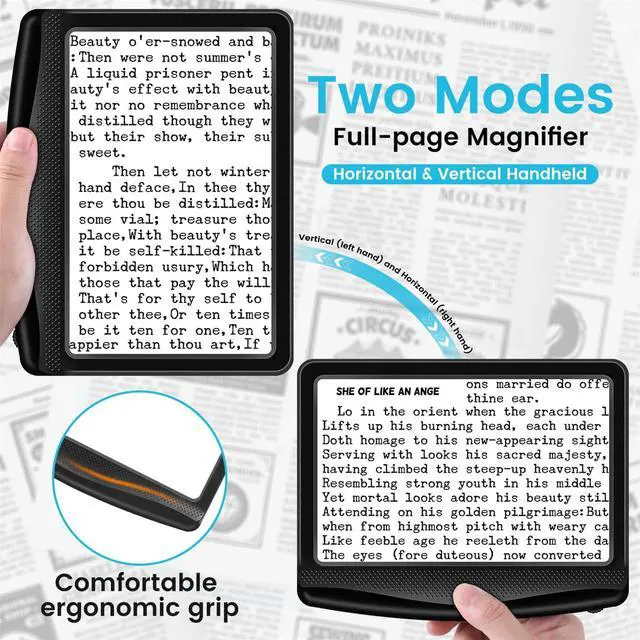 Alt view image 5 of 7 - Rechargeable 5X Magnifying Glass for Reading, Large Bright Full Page Magnifier with Light, Handheld LED Dimmable Lighted, Lightweight Book Magnifier for Reading Small Prints Seniors Low Vision