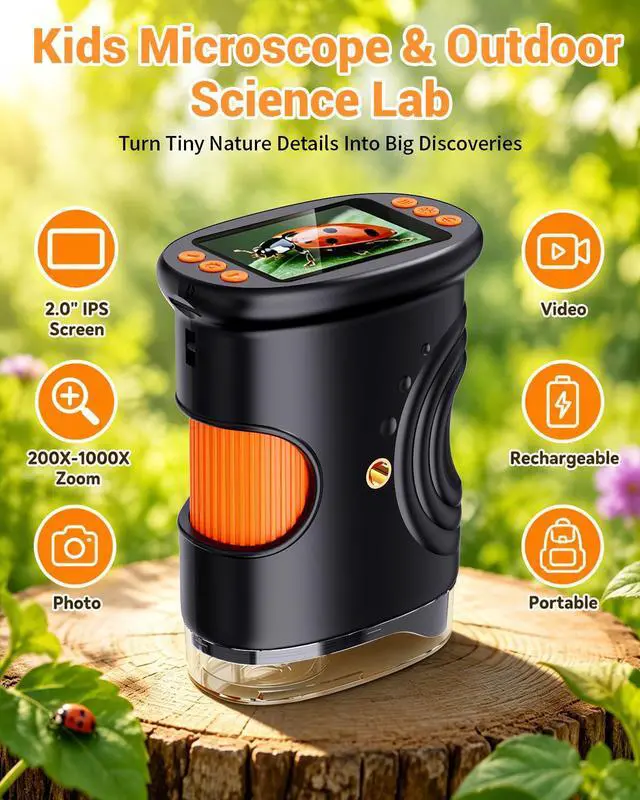 Alt view image 2 of 7 - Kids Magnifying Glass Digital Handheld Microscope for Kids Cool Gadgets Stuff, Toys Portable STEM Science Lab Gifts, Magnifier for Coin Collection Supplies, Black