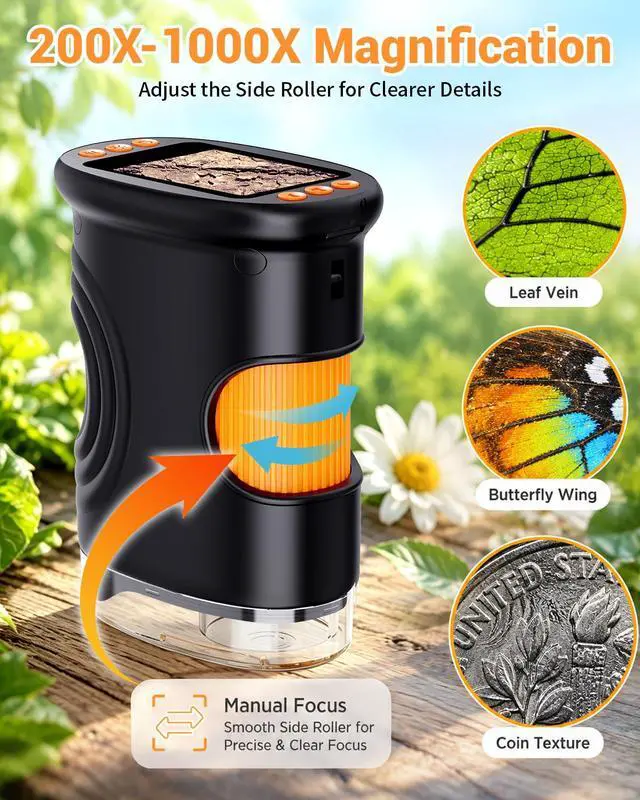 Alt view image 3 of 7 - Kids Magnifying Glass Digital Handheld Microscope for Kids Cool Gadgets Stuff, Toys Portable STEM Science Lab Gifts, Magnifier for Coin Collection Supplies, Black