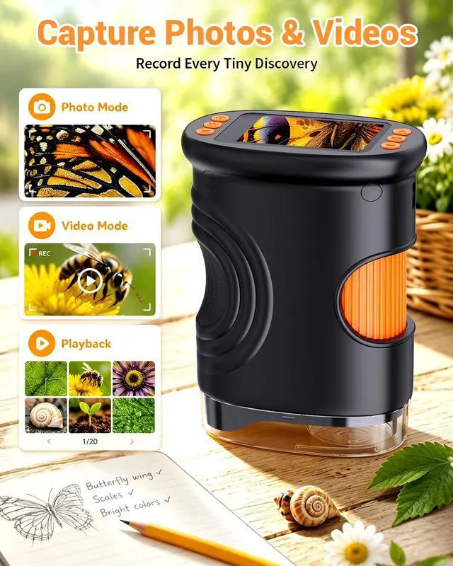 Alt view image 5 of 7 - Kids Magnifying Glass Digital Handheld Microscope for Kids Cool Gadgets Stuff, Toys Portable STEM Science Lab Gifts, Magnifier for Coin Collection Supplies, Black