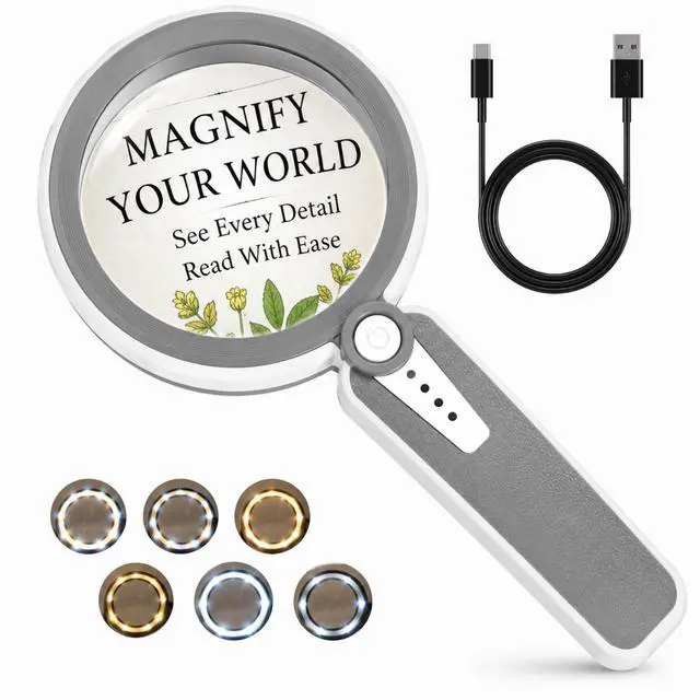 Main image of 45X Magnifying Glass with Light, 4.6" Rechargeable Handheld Magnifier