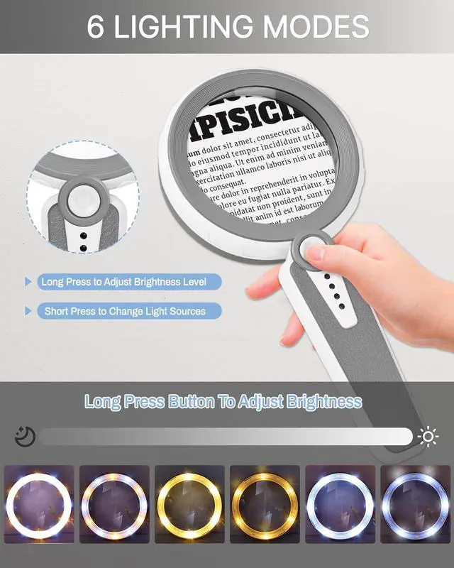 Alt view image 4 of 7 - 45X Magnifying Glass with Light, 4.6" Rechargeable Handheld Magnifier