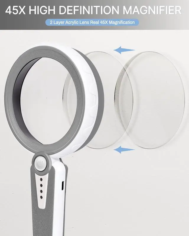 Alt view image 6 of 7 - 45X Magnifying Glass with Light, 4.6" Rechargeable Handheld Magnifier