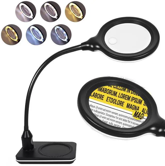 Main image of 15X 30X Rechargeable Magnifying Glass with Light and Stand, 6 Color Adjustable dimming, Handheld Magnifying Desk lamp with LED Light, Suitable for Reading, Drawing, handicrafts and Detailed Work
