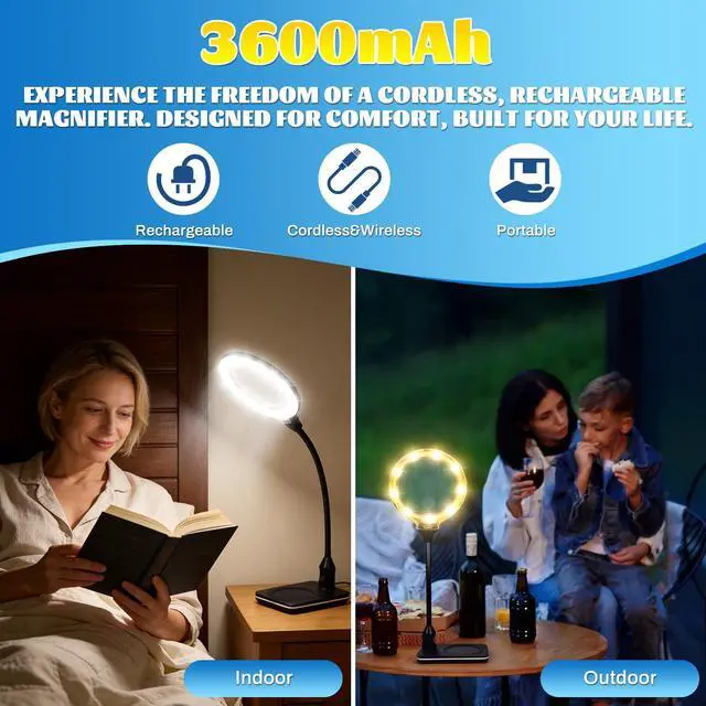 Alt view image 3 of 6 - 15X 30X Rechargeable Magnifying Glass with Light and Stand, 6 Color Adjustable dimming, Handheld Magnifying Desk lamp with LED Light, Suitable for Reading, Drawing, handicrafts and Detailed Work