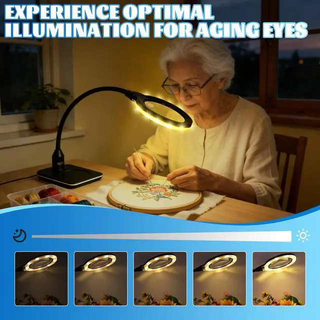 Alt view image 5 of 6 - 15X 30X Rechargeable Magnifying Glass with Light and Stand, 6 Color Adjustable dimming, Handheld Magnifying Desk lamp with LED Light, Suitable for Reading, Drawing, handicrafts and Detailed Work