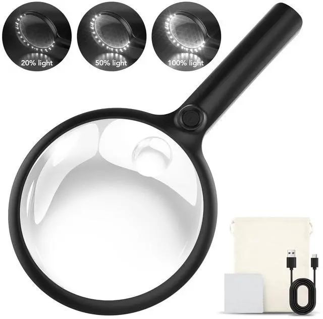 Main image of Handheld Magnifying Glass with LED Light, Rechargeable Reading Magnifier