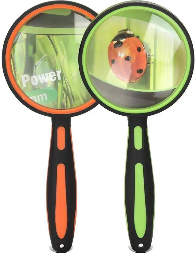 Main image of 2 Pack Magnifying Glass,75mm 10X Handheld Shatterproof Magnifier Lens with Non-Slip Rubber Handle for Seniors/Kids Reading & Science/Explore,Large