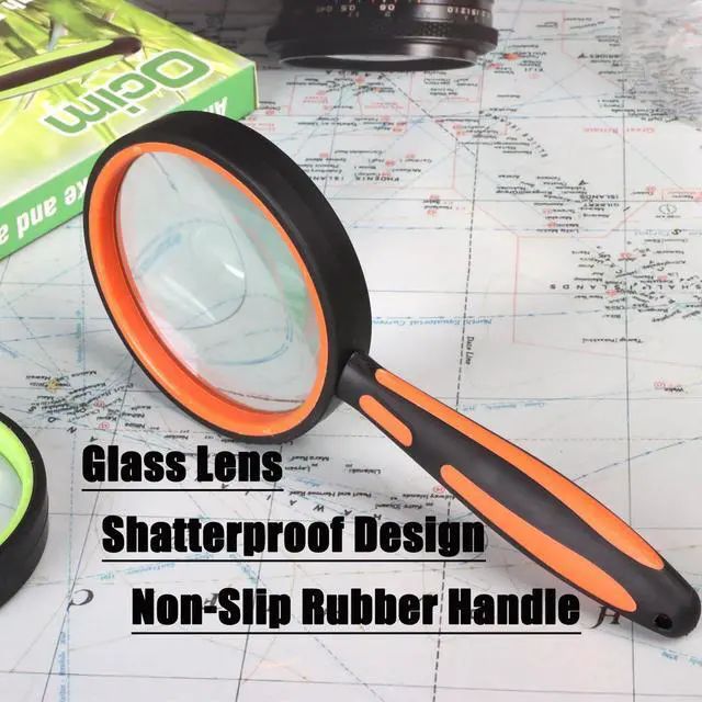 Alt view image 2 of 7 - 2 Pack Magnifying Glass,75mm 10X Handheld Shatterproof Magnifier Lens with Non-Slip Rubber Handle for Seniors/Kids Reading & Science/Explore,Large